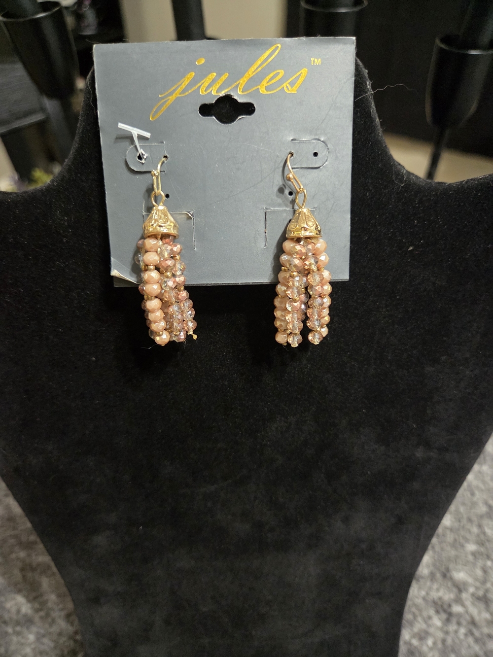 Joules Peach and Gold Beaded Tassel Earrings